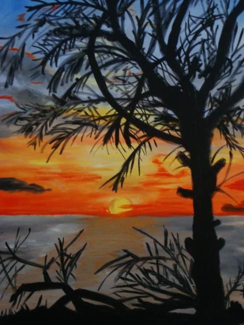Pintura intitulada ""Por do sol de verã…" por Maria Teresa Duarte, Obras de arte originais