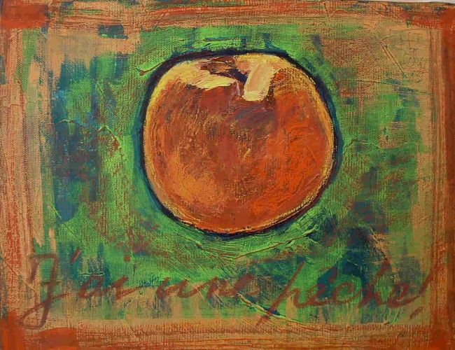 Peinture intitulée "J'ai une pêche!" par Nathalia Chipilova, Œuvre d'art originale, Acrylique