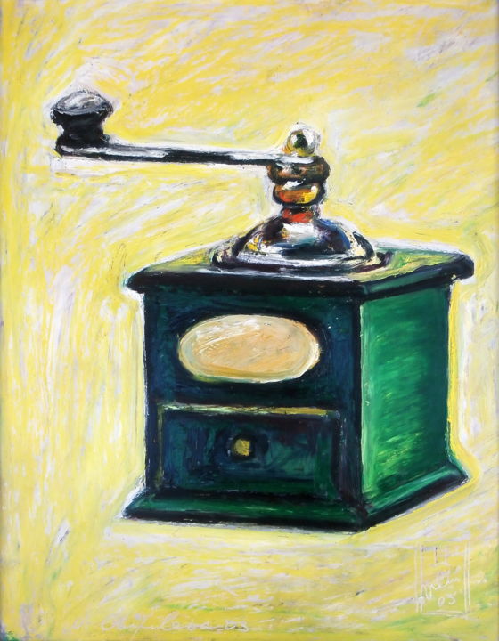 Painting titled "Moulin à café" by Nathalia Chipilova, Original Artwork, Oil