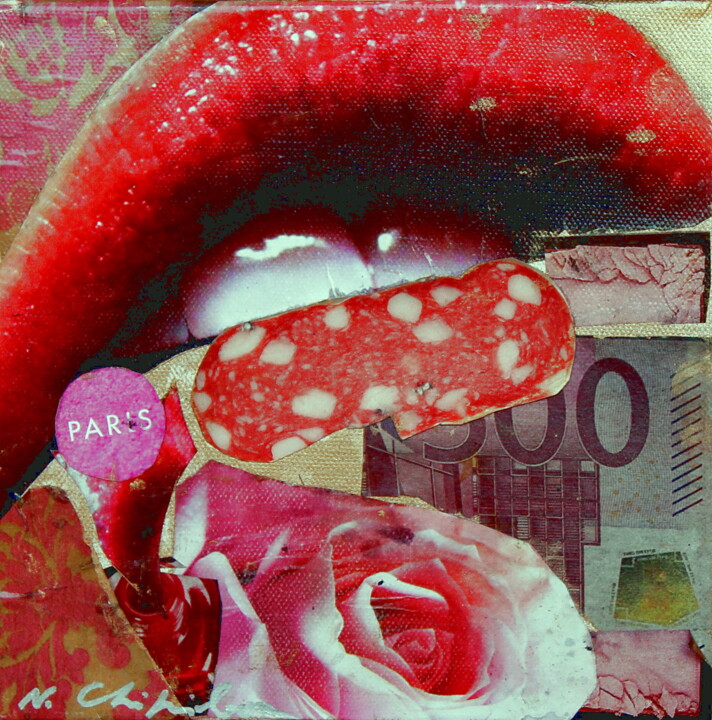 Collages titled "Paris" by Nathalia Chipilova, Original Artwork, Paper cutting Mounted on Wood Stretcher frame