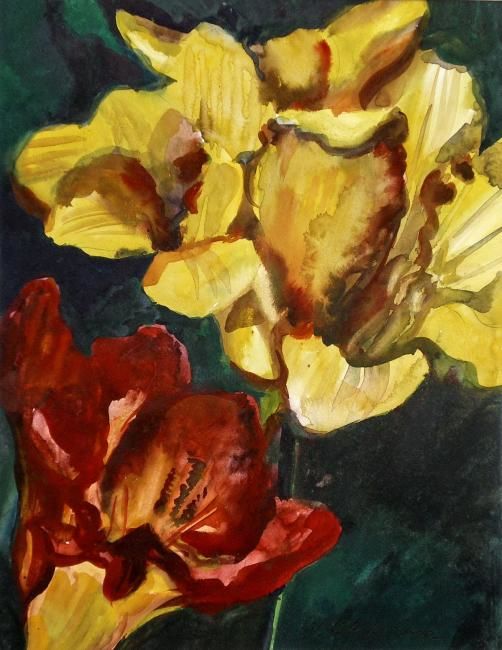 Painting titled "Erythrones" by Nathalia Chipilova, Original Artwork, Watercolor