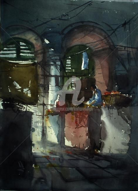 Painting titled "Calcutta_babughat" by Kishore Singh, Original Artwork