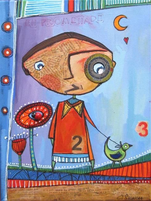 Peinture intitulée ""EN PROMENADE..."" par Catherine Suchocka, Œuvre d'art originale, Autre