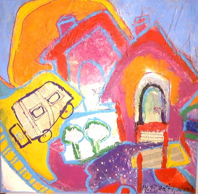 EL COCHE DE PERIODICO 绘画, 31.5x31.5 in