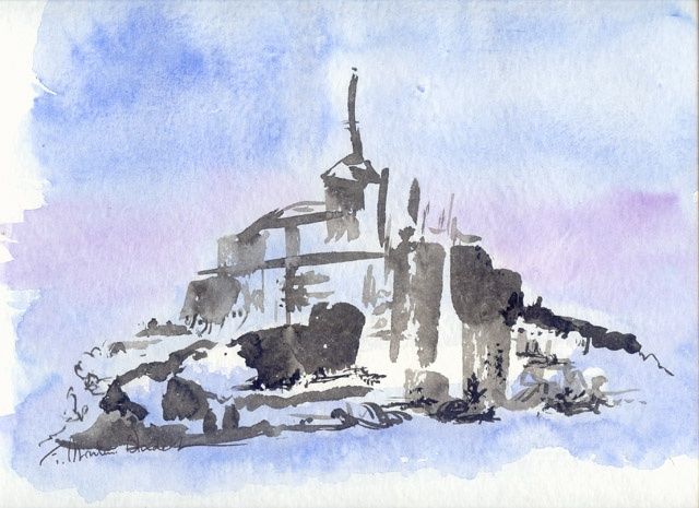Mont St Michel - é 绘画, 9.5x11.8 in