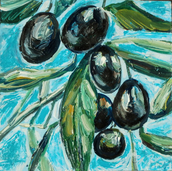 Peinture intitulée "Branche d'olives" par Nathalia Chipilova, Œuvre d'art originale, Acrylique