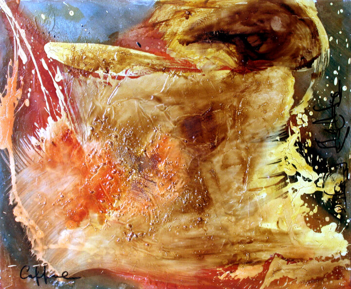 Schilderij getiteld "Courre Le Temps - T…" door Cappone, Origineel Kunstwerk, Olie Gemonteerd op Frame voor houten brancard