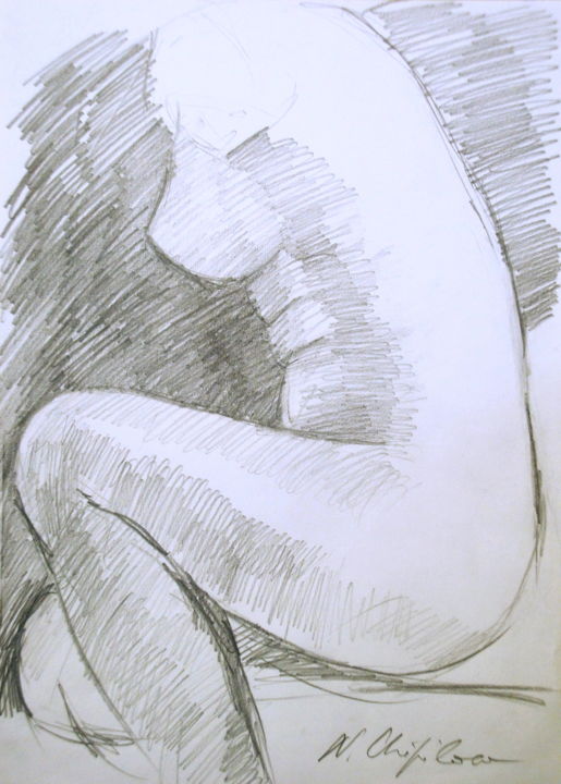 Drawing titled "Etude de nu, Venus 1" by Nathalia Chipilova, Original Artwork, Graphite
