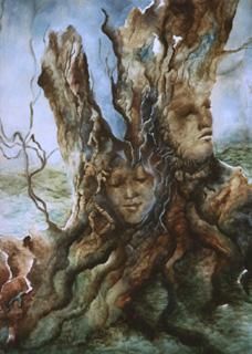 Peinture intitulée "l'enracinement" par Ghyslaine De Sevlian, Œuvre d'art originale, Huile