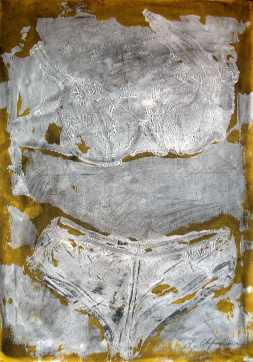 Painting titled "Yellow underwear" by Nathalia Chipilova, Original Artwork, Acrylic