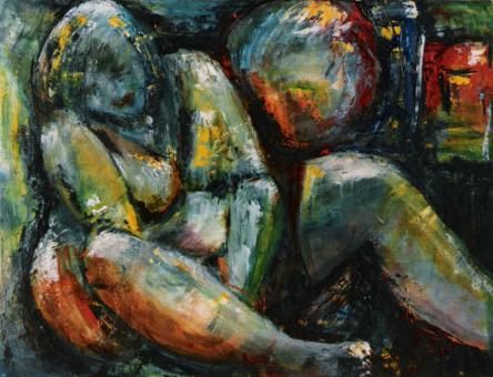 Painting titled "RAGAZZA" by Renate Van Nijen, Original Artwork