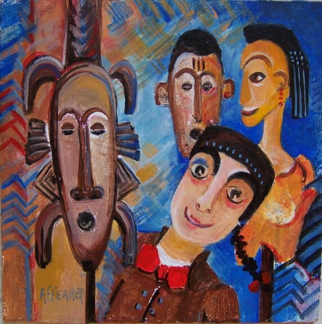 Peinture intitulée "Guignol en Afrique:…" par Anne-Frédérique Ferret, Œuvre d'art originale