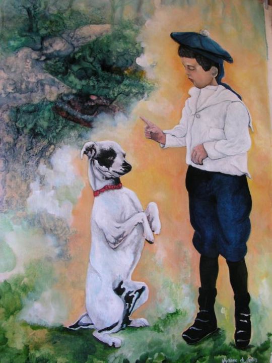 Peinture intitulée ""1870 : le petit ga…" par Ghyslaine De Sevlian, Œuvre d'art originale, Huile