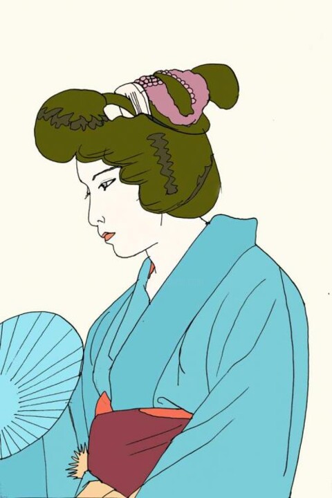 Картина под названием "Sparkling in kimono" - Rob Arbouw, Подлинное произведение искусства, Масло
