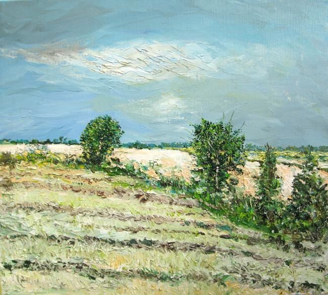 Painting titled "Wheat Fields4" by Animesh Roy, Original Artwork, Oil