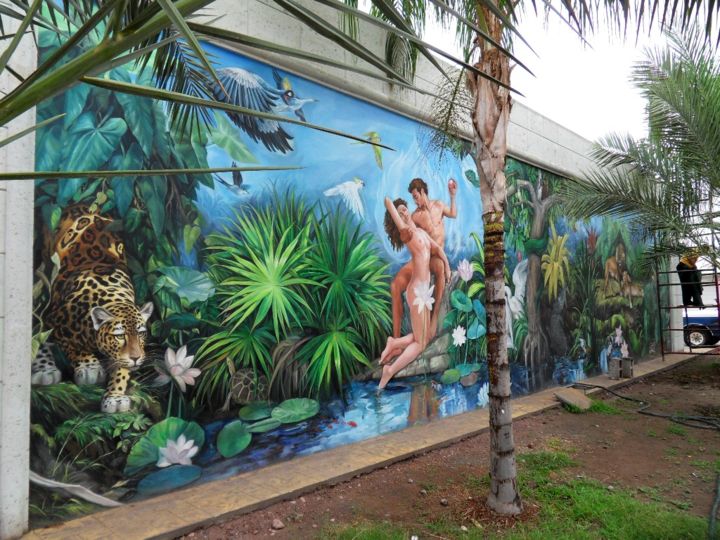 Painting titled "ADAN Y EVA MURAL CO…" by José Espinoza Moraila Pintor Mexicano, Original Artwork