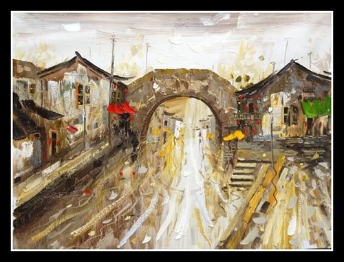 Schilderij getiteld "Waterdorp.1" door Li Wen Zin, Origineel Kunstwerk