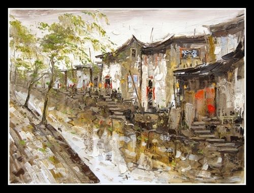 Schilderij getiteld "Waterdorp.4" door Li Wen Zin, Origineel Kunstwerk