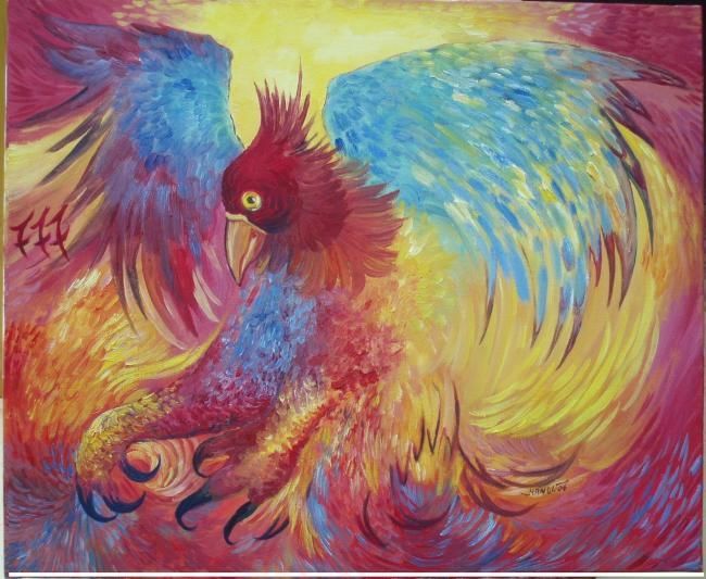 Peinture intitulée "phenix777" par Nanou, Œuvre d'art originale, Huile