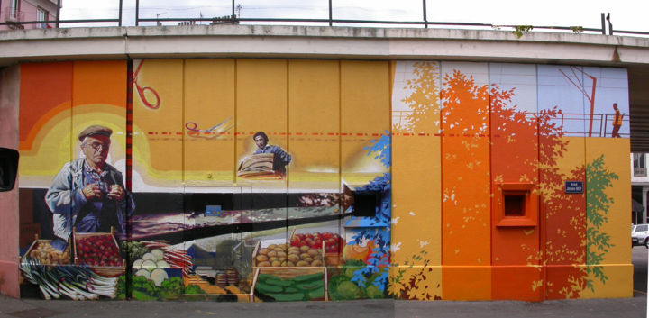 Peinture intitulée "PONT SNCF MARCHE DE…" par Nessé, Œuvre d'art originale, Acrylique