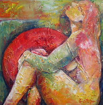 Painting titled "NO TITLE" by Renate Van Nijen, Original Artwork, Oil