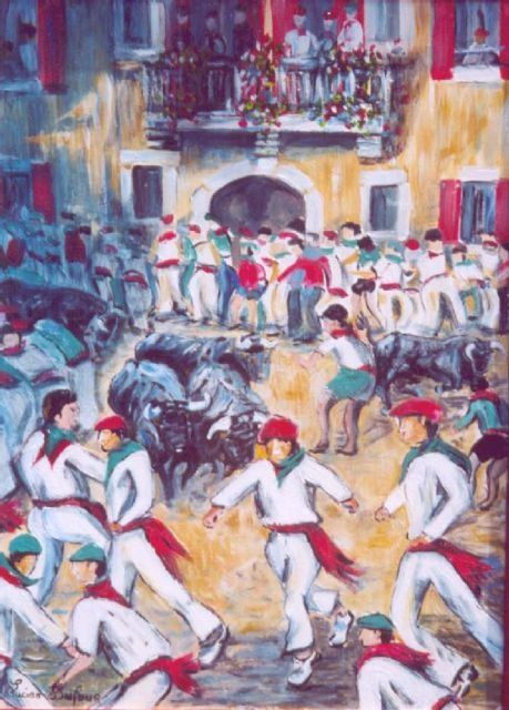 Peinture intitulée "G4 - Laché de taure…" par Lucien Dufour, Œuvre d'art originale