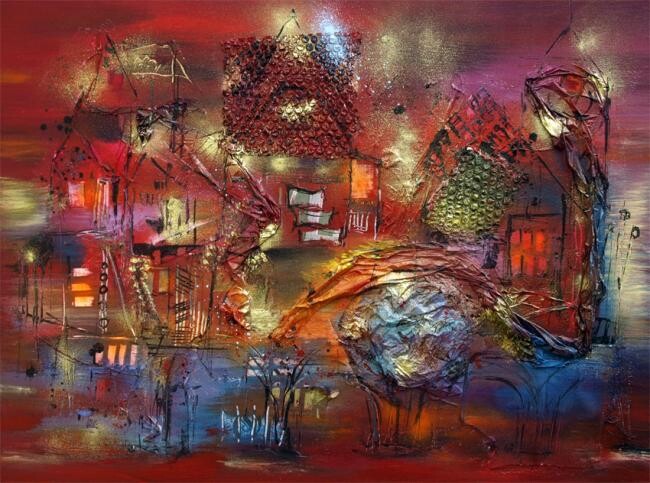 Peinture intitulée "Le pommier bleu de…" par Muriel Cayet, Œuvre d'art originale, Huile