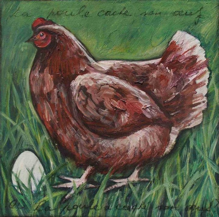 Peinture intitulée "La poule a caché so…" par Nathalia Chipilova, Œuvre d'art originale, Acrylique