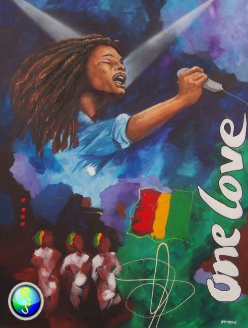 Painting titled "BOB MARLEY" by Jose Lanoir, Original Artwork