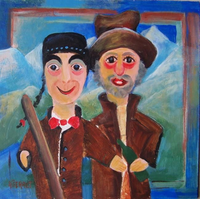 Peinture intitulée "Guignol et Gnafron…" par Anne-Frédérique Ferret, Œuvre d'art originale, Huile