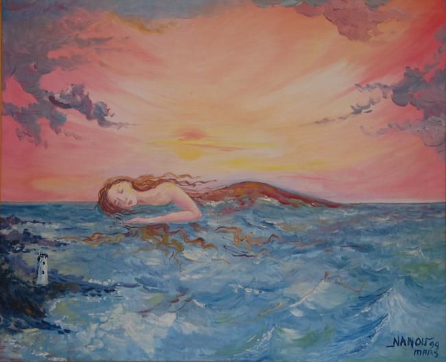 Peinture intitulée "mélusine" par Nanou, Œuvre d'art originale, Huile
