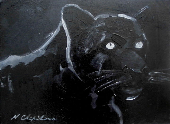 Peinture intitulée "Tête de panthère" par Nathalia Chipilova, Œuvre d'art originale, Acrylique