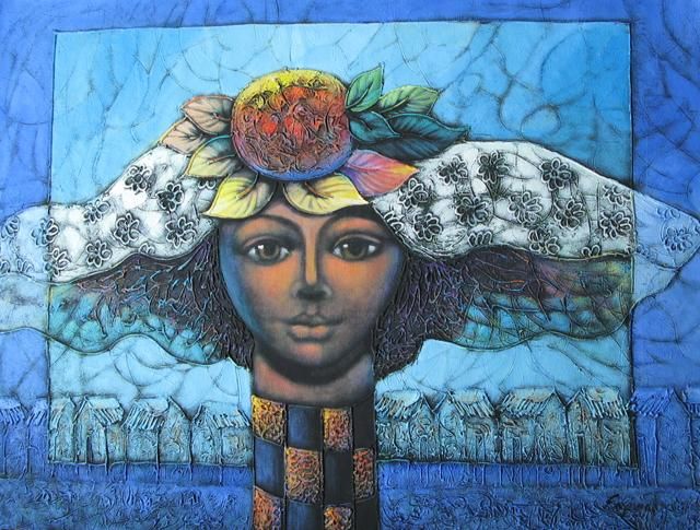 Painting titled "FEMME PAPILLON" by Jose Espinal, Original Artwork, Oil