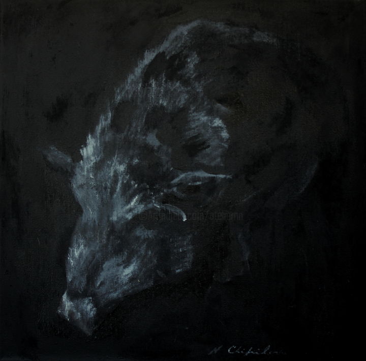 Peinture intitulée "Sanglier nocturne" par Nathalia Chipilova, Œuvre d'art originale, Acrylique