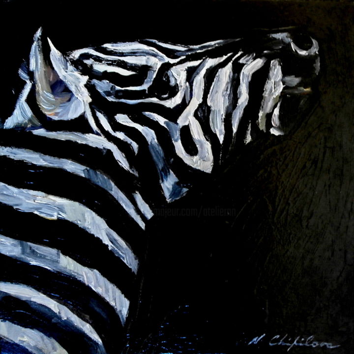 Peinture intitulée "Tête de zèbre" par Nathalia Chipilova, Œuvre d'art originale, Acrylique