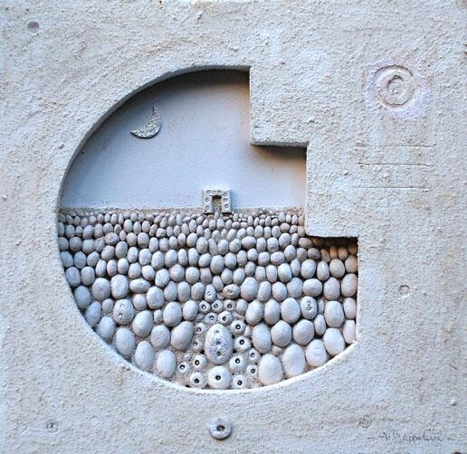 Sculpture titled ""Dimensioni dello s…" by Angelo Mazzoleni, Original Artwork, Polymer clay Mounted on Wood Panel