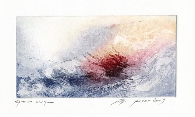 Prenten & gravures getiteld "Vague 2" door Bergerot-Jones Catherine, Origineel Kunstwerk, Gravure