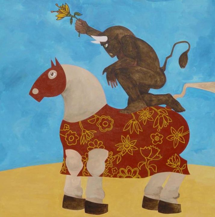 Pintura intitulada "Diálogo tauromáquic…" por Gonçalo Condeixa, Obras de arte originais