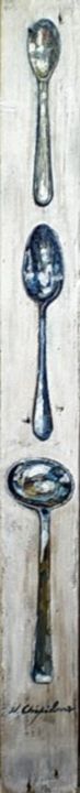 Painting titled "Old spoons" by Nathalia Chipilova, Original Artwork, Oil