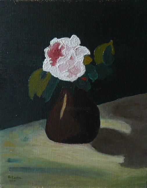 Peinture intitulée "Rose dans un vase -…" par Mog, Œuvre d'art originale, Huile