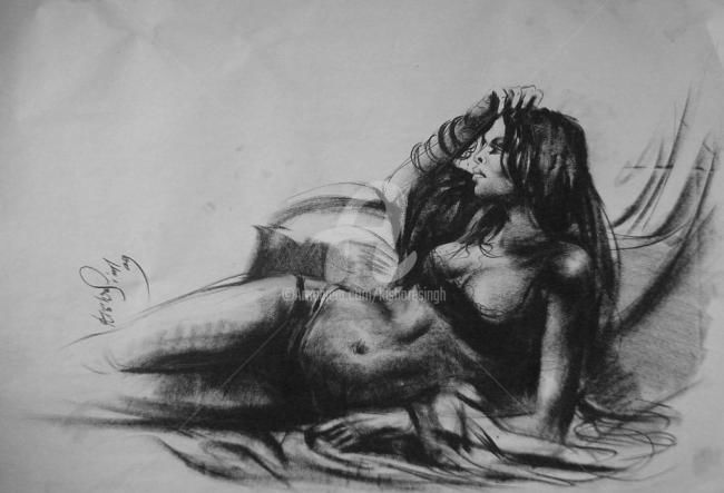 Painting titled "Nude_Pose13" by Kishore Singh, Original Artwork