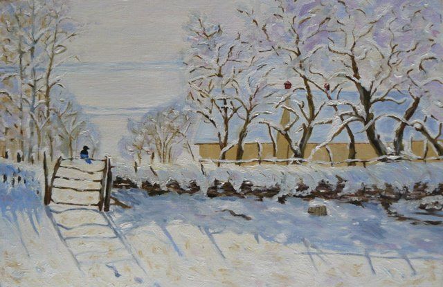 Peinture intitulée "La Pie d'après C. M…" par Mog, Œuvre d'art originale, Huile