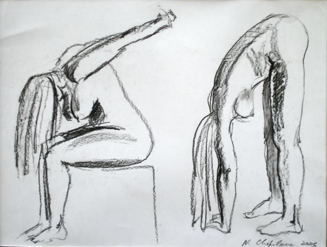 Drawing titled "Etude de nu: mouvem…" by Nathalia Chipilova, Original Artwork, Charcoal