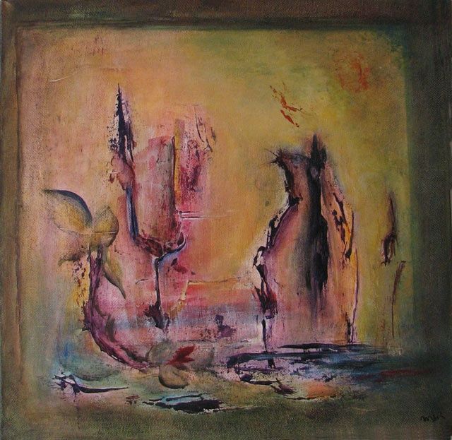 Peinture intitulée "nature morte en rose" par Marie-Sylvie Riviere, Œuvre d'art originale