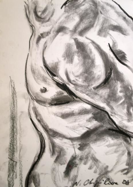 Dessin intitulée "Etude du torse masc…" par Nathalia Chipilova, Œuvre d'art originale, Fusain