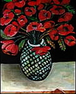 Painting titled "Red Poppies in a wh…" by Chicana Artist.... Ruth Olivar Millan, Original Artwork