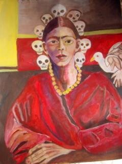 Painting titled "Frida and Dove" by Chicana Artist.... Ruth Olivar Millan, Original Artwork, Other