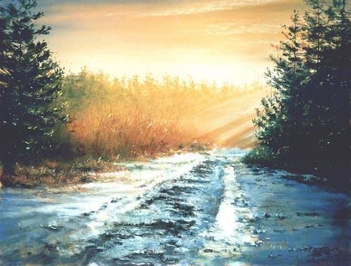 Painting titled "Sloppy road about G…" by Swiatecki Marek, Original Artwork, Oil
