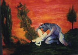 Painting titled "DORA ET LE MINOTAUR…" by Axel Guillebaud, Original Artwork