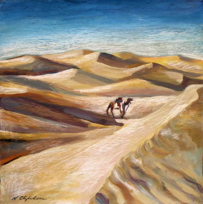 Painting titled "Désert 1" by Nathalia Chipilova, Original Artwork, Oil